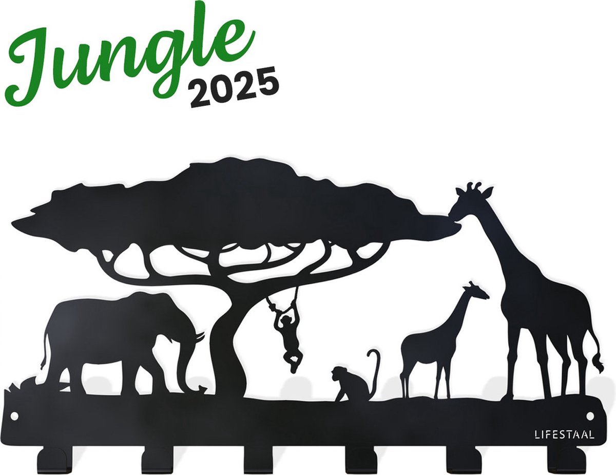 Lifestaal® - Kinderkapstok - Metaal - Kapstok kinderkamer - Babykamer decoratie - Jungle - Inclusief ophangstysteem 40 cm