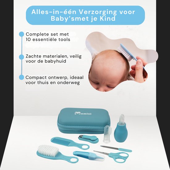 Momini BabyCare Blue Babyverzorgingsset - 8-delige Multifunctionele Baby Cadeauset - Veilig en Stijlvol - Blauw van Momini — afbeelding 3