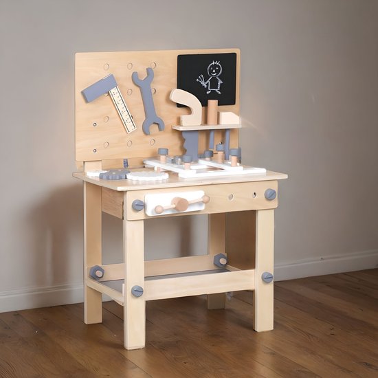 Houten Werkbank Speelgoed - Kinder Gereedschap met Hamer en Zaag - Klussen voor Jongens met Kindergereedschap