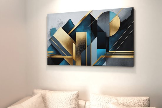 Peinture sur toile - Abstrait - Blauw - Or - Décoration murale - 60x40x2 cm
