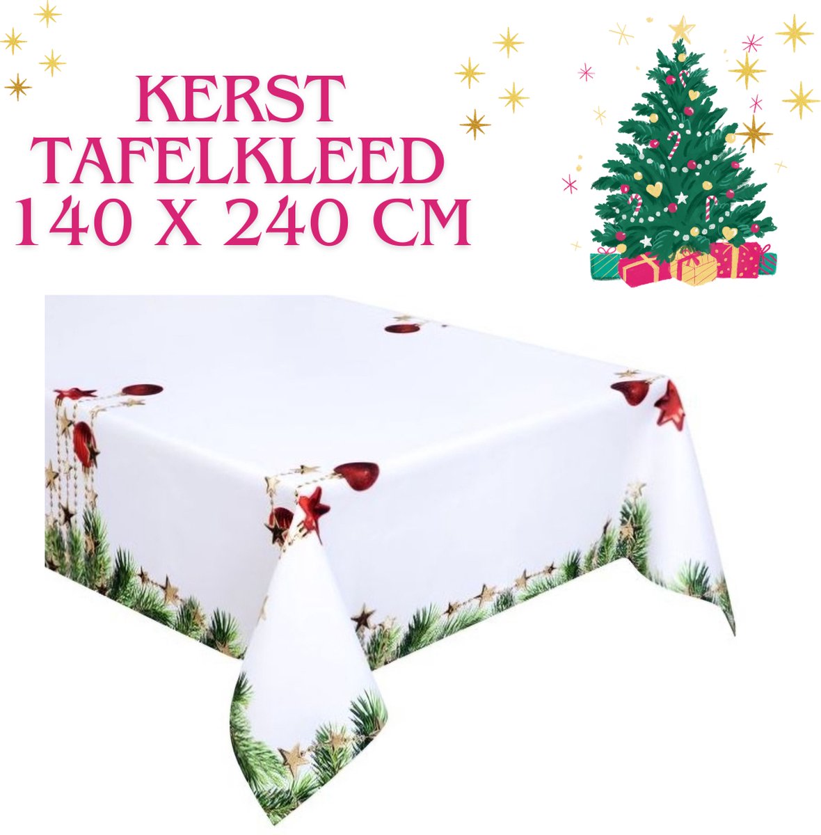 Kerst tafelkleed 140x240 cm - Kerst decoratie - Tafel - Eettafel - Rechthoekig - Christmas - Tafellaken - Kerstdiner - kerst accessoires - Kerstcadeau - kerst actie fijne kerst - kerst patroon - kerstavond - fijne kerstdagen - kerstman - sinterklaas