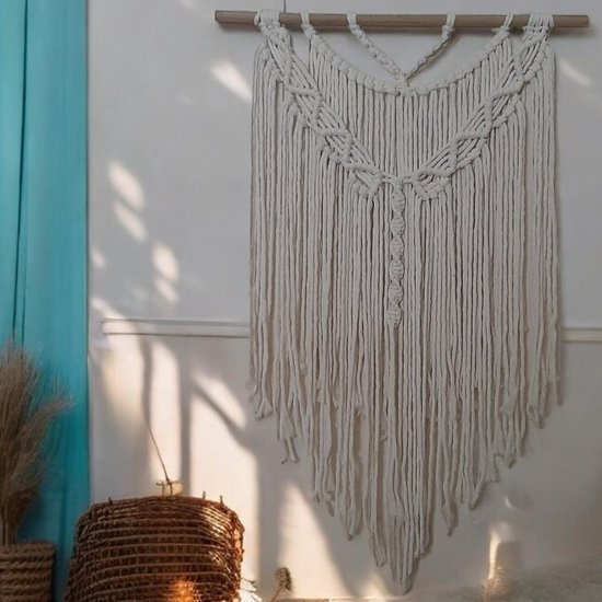 Macrame Wandkleed - Ecru - Handgeknoopt Muurkleed - Ibiza Boho stijl - Muurdecoratie - Cadeau idee-Sinterklaas-Kerst