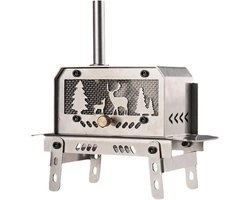 Nafaka - Camping houtkachel - Tent verwarming - Outdoor - Draagbaar - Rvs - Met ornamenten - Vrijstaand - 13x6.5x14 cm