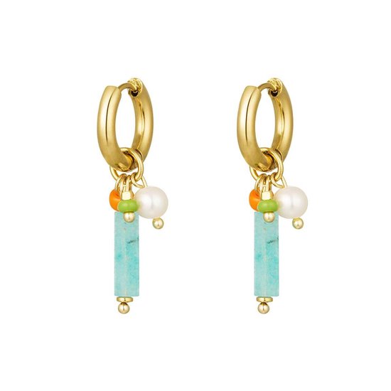 Yehwang - Boucles d'oreilles turquoise orange - acier inoxydable - or - astuce cadeau