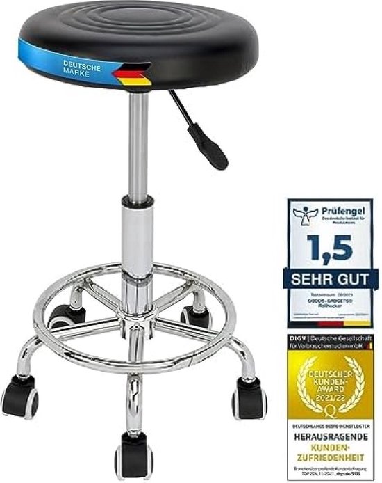 TRESKO® Draaibare Werkkruk Met Wielen, Hoogte Verstelbaar, 10 Cm Kussen 8 Kleuren Wijnrood TRESKO® Draaibare Werkkruk Met Wielen, Hoogte Verstelbaar, 10 Cm Kussen 8 Kleuren Wijnrood