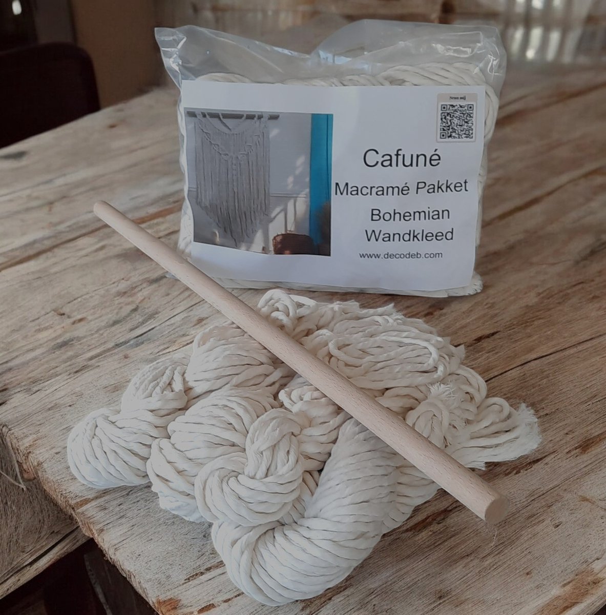 Cafuné Macramé Pakket – DIY Boho Wandkleed Ecru 50×75 cm – Compleet Knutselpakket Volwassenen – Moederdag Cadeau Idee – Wanddecoratie Katoen — afbeelding 2