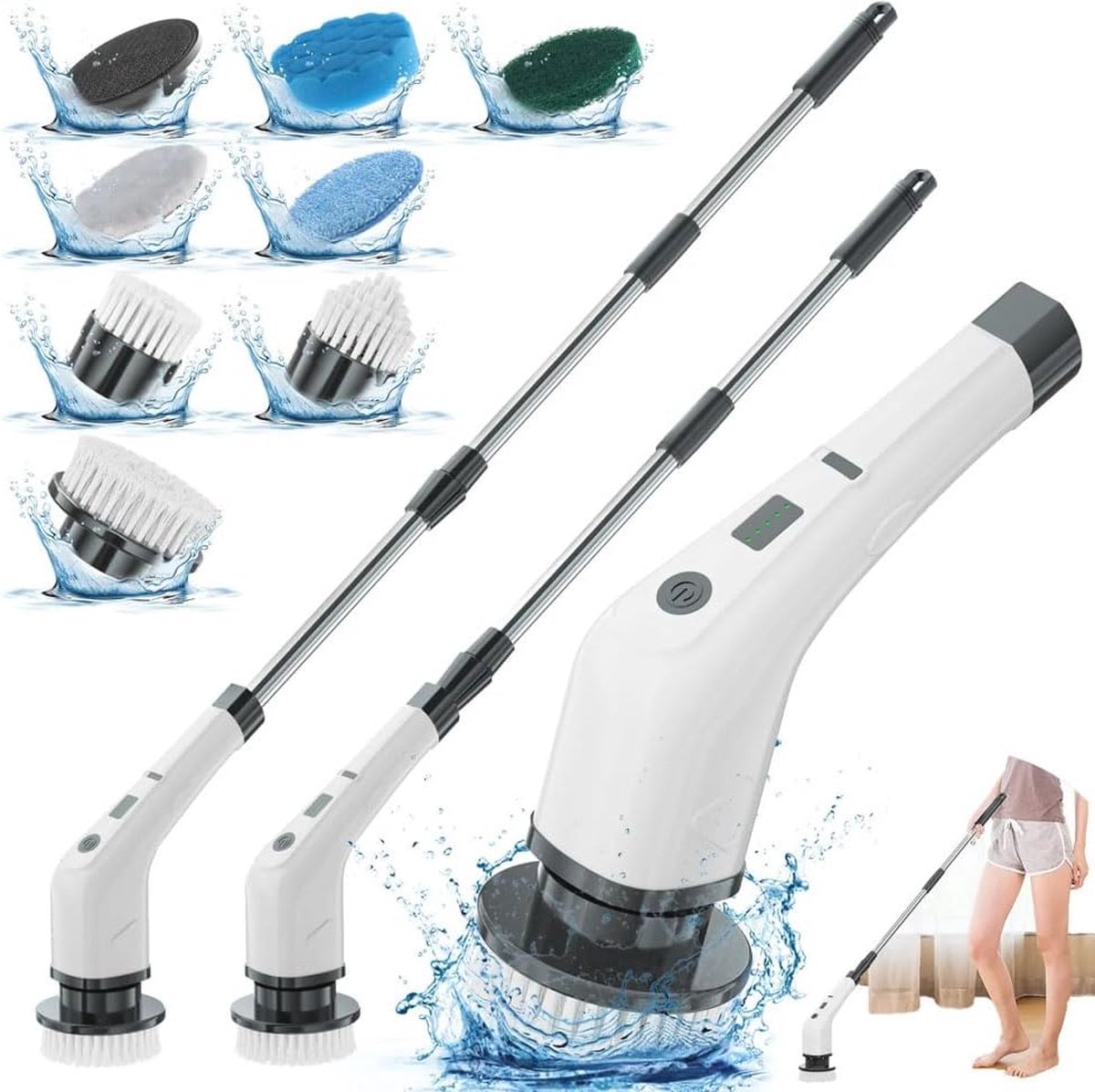 Goedkoopste Elektrische schrobber met 2 snelheden en 8 verwisselbare borstels voor dieptereiniging in badkamer en keuken