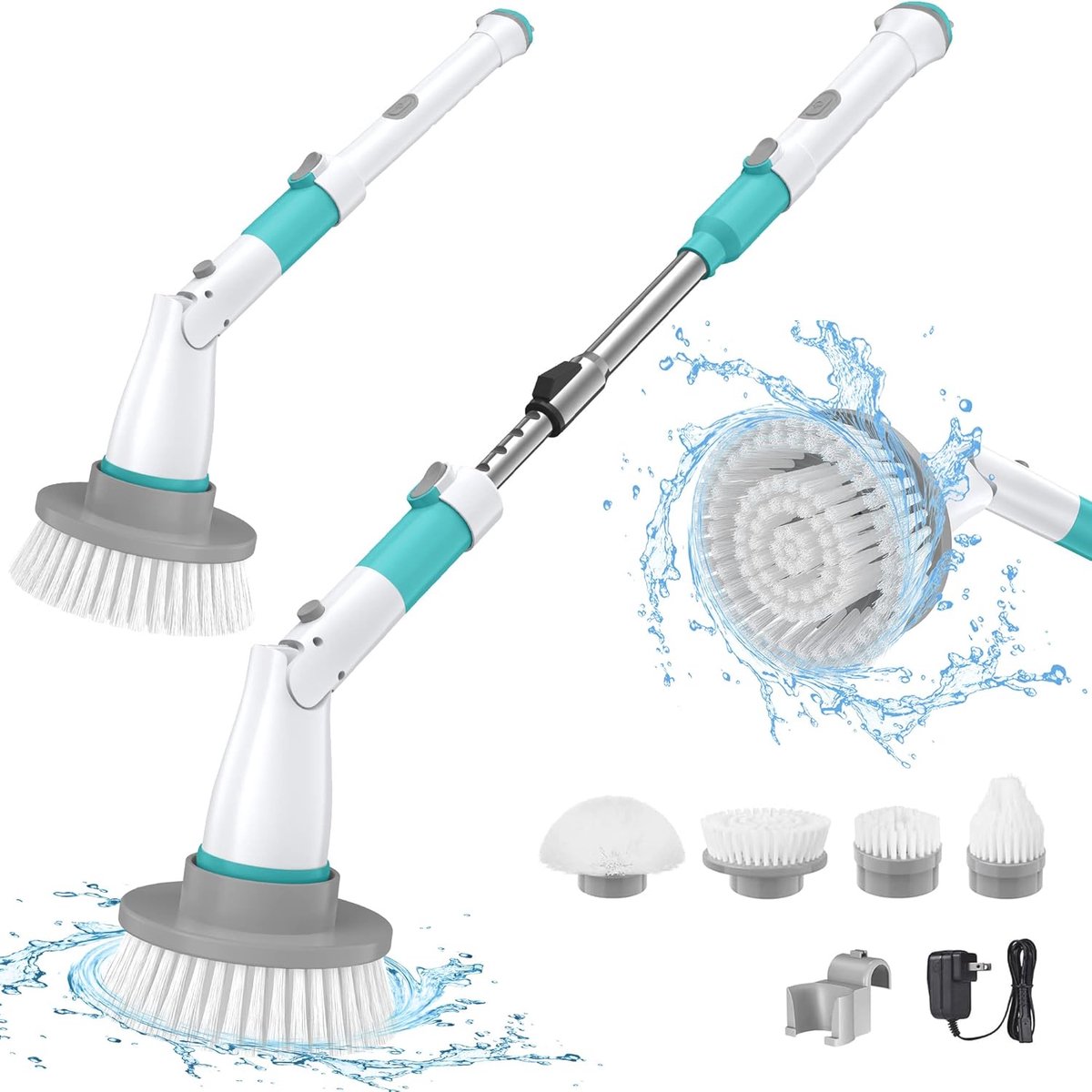 Goedkoopste Draadloze Oplaadbare Elektrische Reinigingsborstel met Verstelbare Arm en Vervangbare Koppen voor Badkamer en Keuken