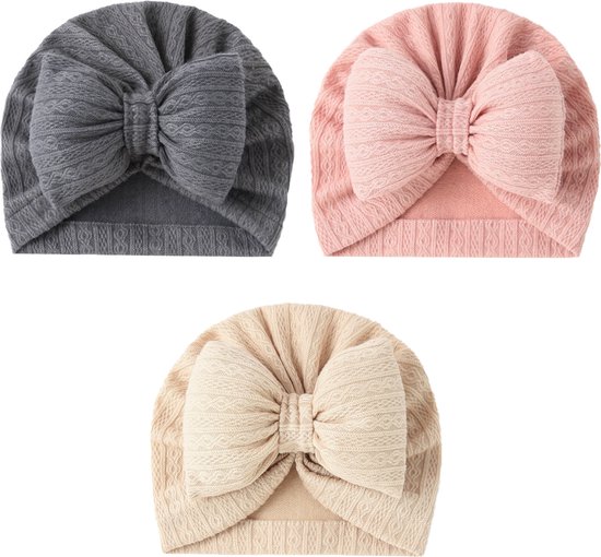 XIAOHAWANG Pasgeboren Katoenen Hoeden Pasgeboren Ziekenhuis Caps Baby Jongens Meisjes Beer Oren Beanie Baby Geschenken Herfst Winter voor 0-6 maanden(Blanc Noir Gris,0-6 maanden