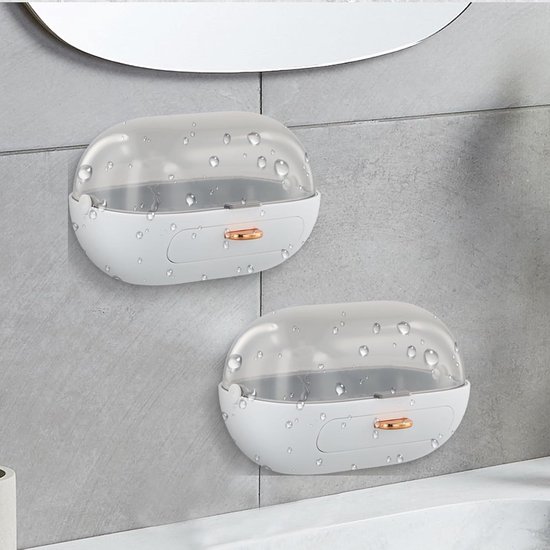 PLABBDPL 2 stuks zeepbakjes, siliconen met afvoer, voor badkamer, douche, antislip design, zeepbakje, zeephouder voor badkamer, keuken, teller (zwart en wit