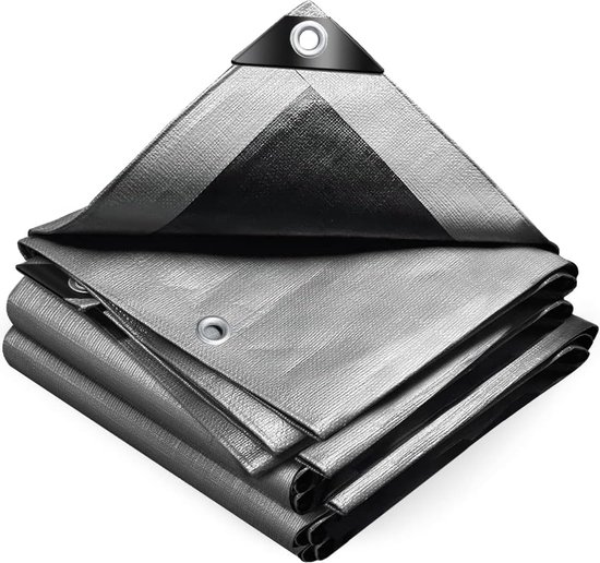 VOUNOT Afdekzeil, van polyethyleen, 240 g/m², waterdicht, extra zwaar en robuust, aan beide zijden gecoat, met aluminium ogen, zwembadzeil, groen en zilver, 4 x 6 m