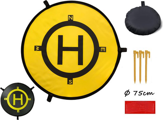 Drone Landing Pads 75cm, Double Face Drone Parking Tablier Pad avec Trois Clous de Plancher pour RC Drones Hélicoptère