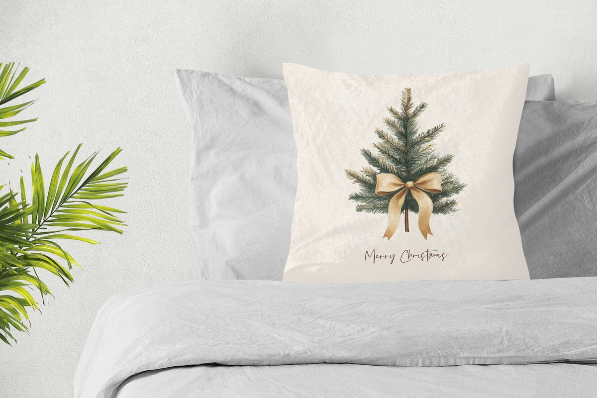 Sierkussens - Kussentjes Woonkamer - 45x45 cm - Kerstboom - Kerst - Merry Christmas - Beige - Kerstdecoratie voor binnen - Kerstversiering woonkamer decoratie - Kerstmis versiering in huis - Christmas decorations - Kerstaccessoires – foto 4