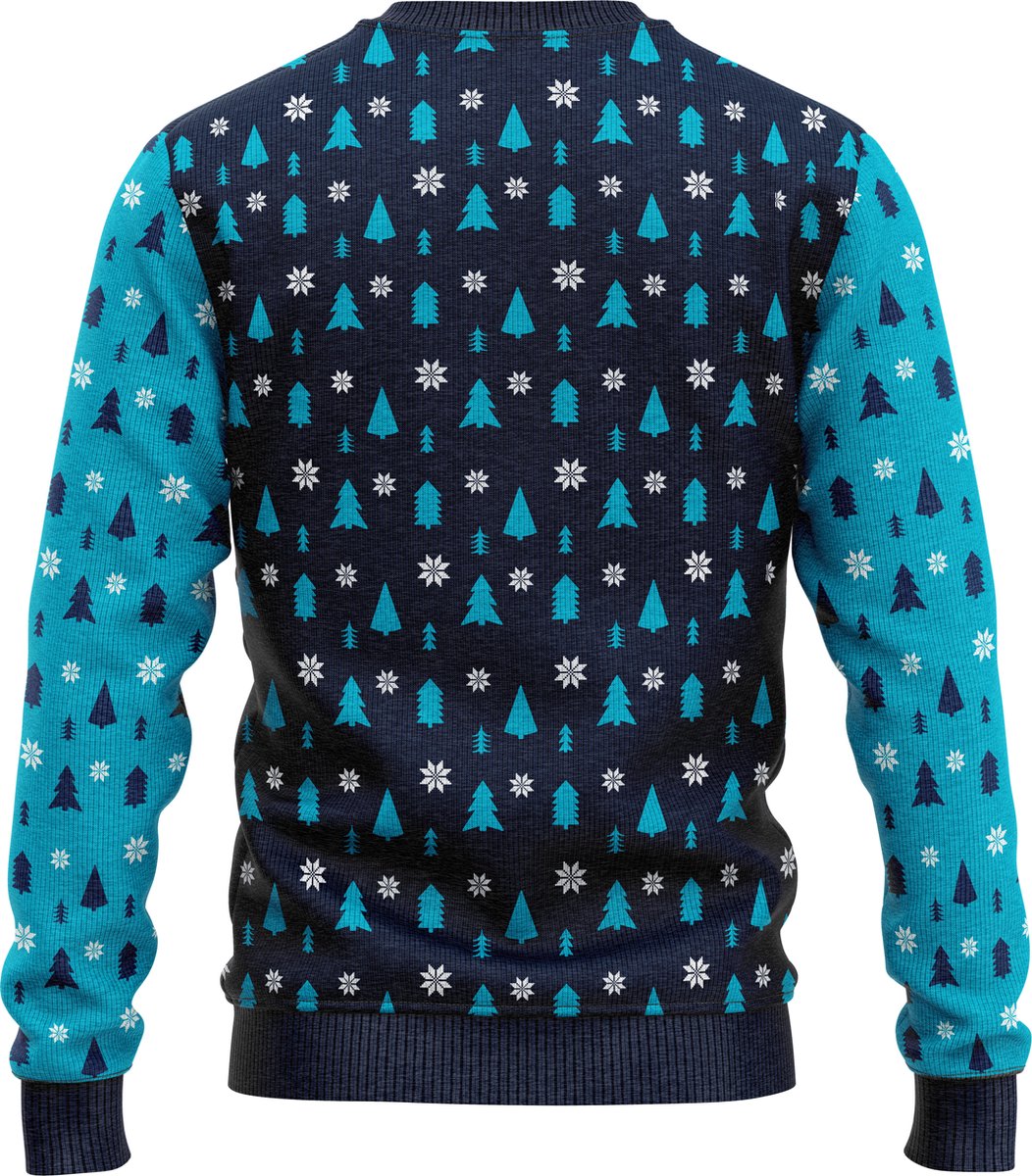 JAP Christmas Kersttrui met lichtjes (maat 2XL) - 100% Gerecycled - Kriebelt niet - Kerstcadeau volwassenen - Foute Kersttrui dames en heren - Sexy and I GLOW IT - Blauw — afbeelding 3