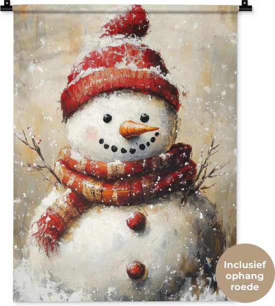 Foto: Wandkleed 60x80 cm wanddoek sneeuwpop winter sneeuw beige wandtapijt wandkleden kerstdecoratie voor binnen kerstversiering woonkamer decoratie kerstmis versiering in huis christmas decorations kerstaccessoires