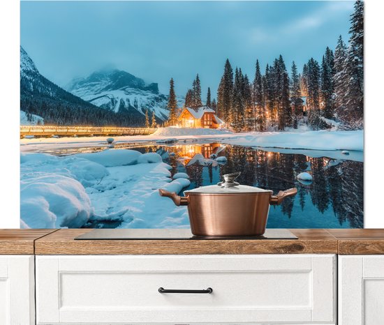 Crédence de Cuisinière en Aluminium 120x80 cm - Paysage d'hiver - Nature - Maison - Montagnes - Neige - Écran Pare-éclaboussures pour Plaque de Cuisson - Protection Murale