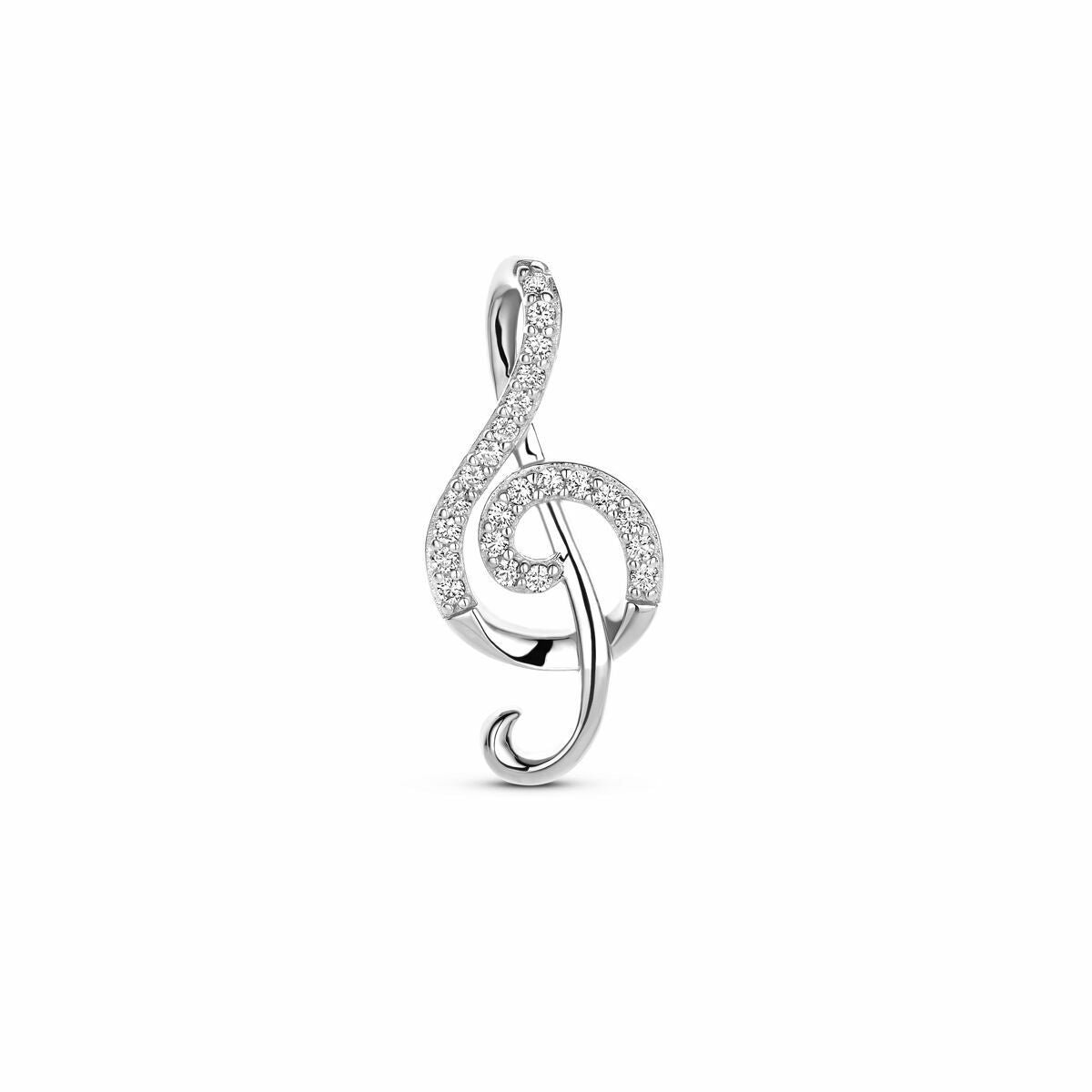 Zilver gerhodineerd hanger muzieknoot zirkonia 24 mm - 1340505