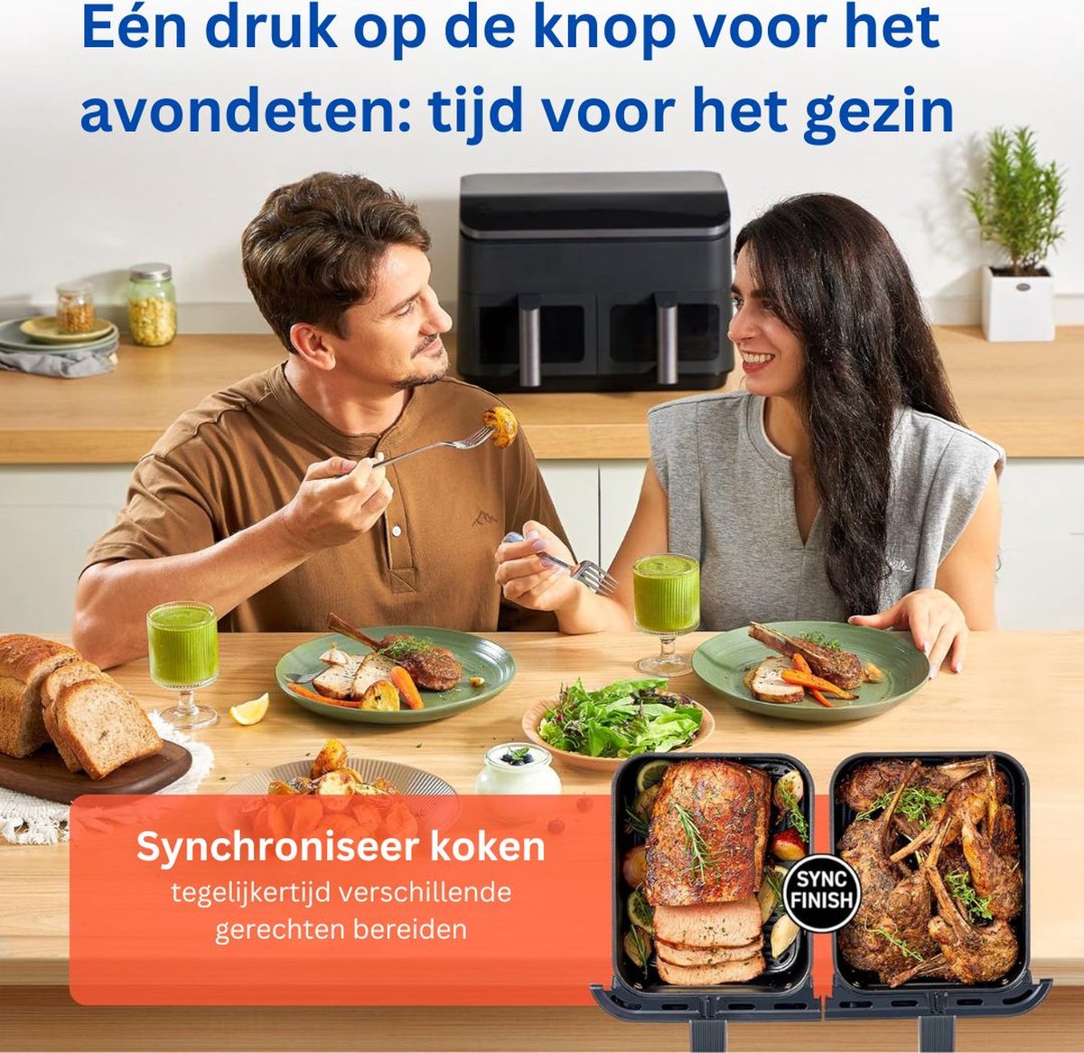 Afbeelding 2 van MKSS® Dubbele Airfryer XXXL - Duo Heteluchtfriteuse - Geschikt voor Accessoires - 8.5L - Zwart