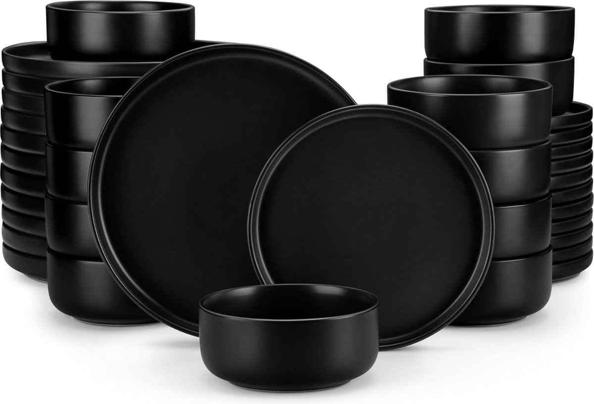 Luxe Serviesset – 36 delig – 12 persoons – Porselein - Bordenset – Dinner platen – Dessertborden - Kommen - Zwart