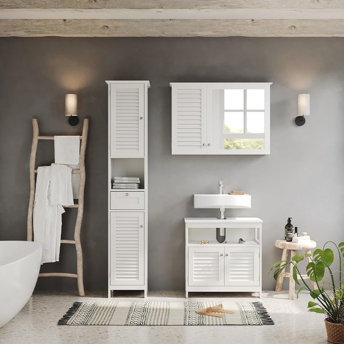 Smalle moderne badkamerkast met deuren en lade - 32 x 170 cm