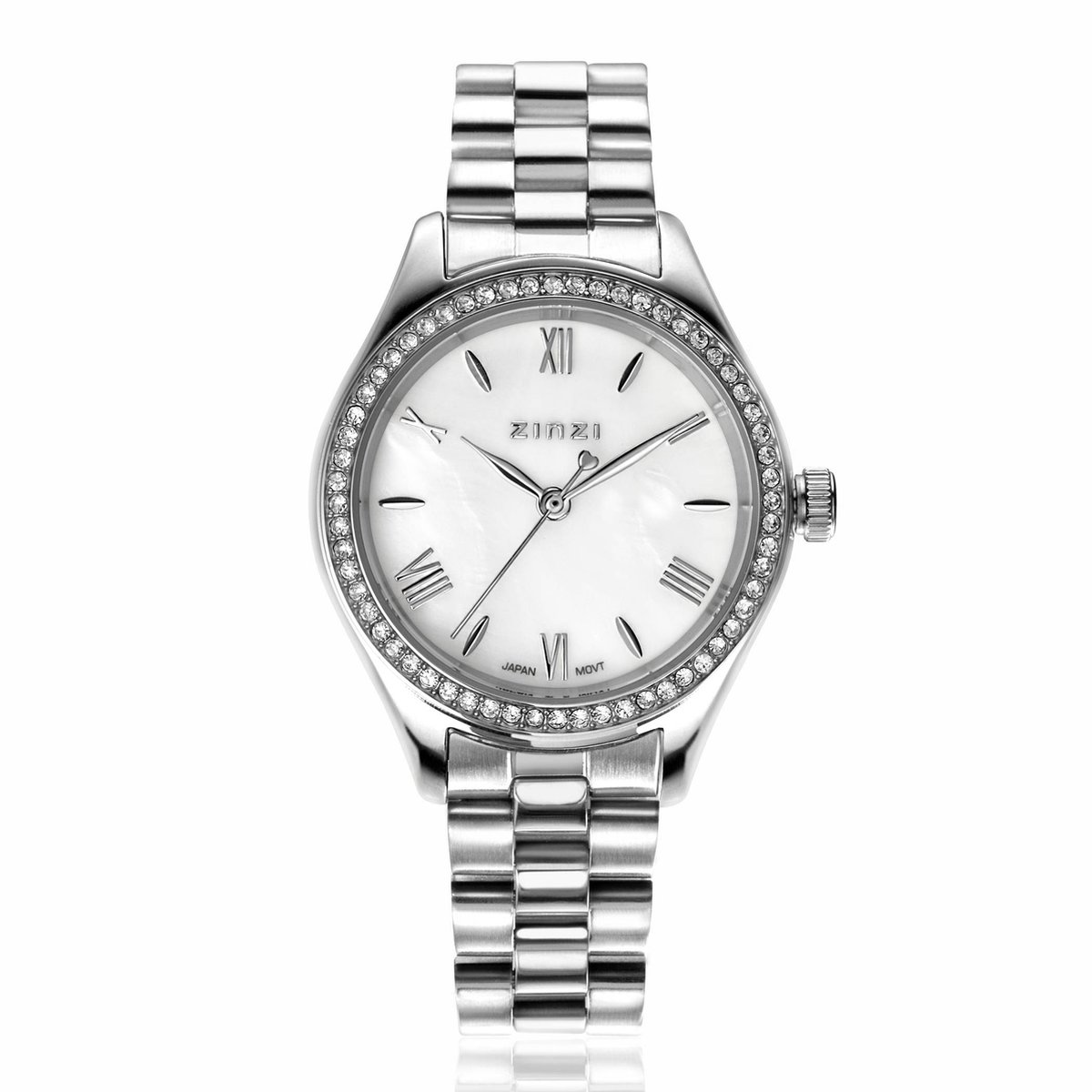 ZINZI Tresor horloge 32mm bezet met witte zirkonia
