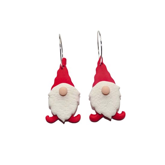 2 Love it Gnoom Red - Boucles d'oreilles - Argile polymère - Acier inoxydable - 5 x 2 cm - Noël - Automne - Hiver - Rouge - Wit - Couleur argent