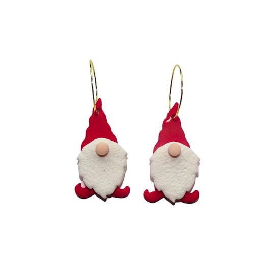 2 Love it Gnoom Red - Boucles d'oreilles - Argile polymère - Acier inoxydable - 5 x 2 cm - Noël - Automne - Hiver - Rouge - Wit - Doré