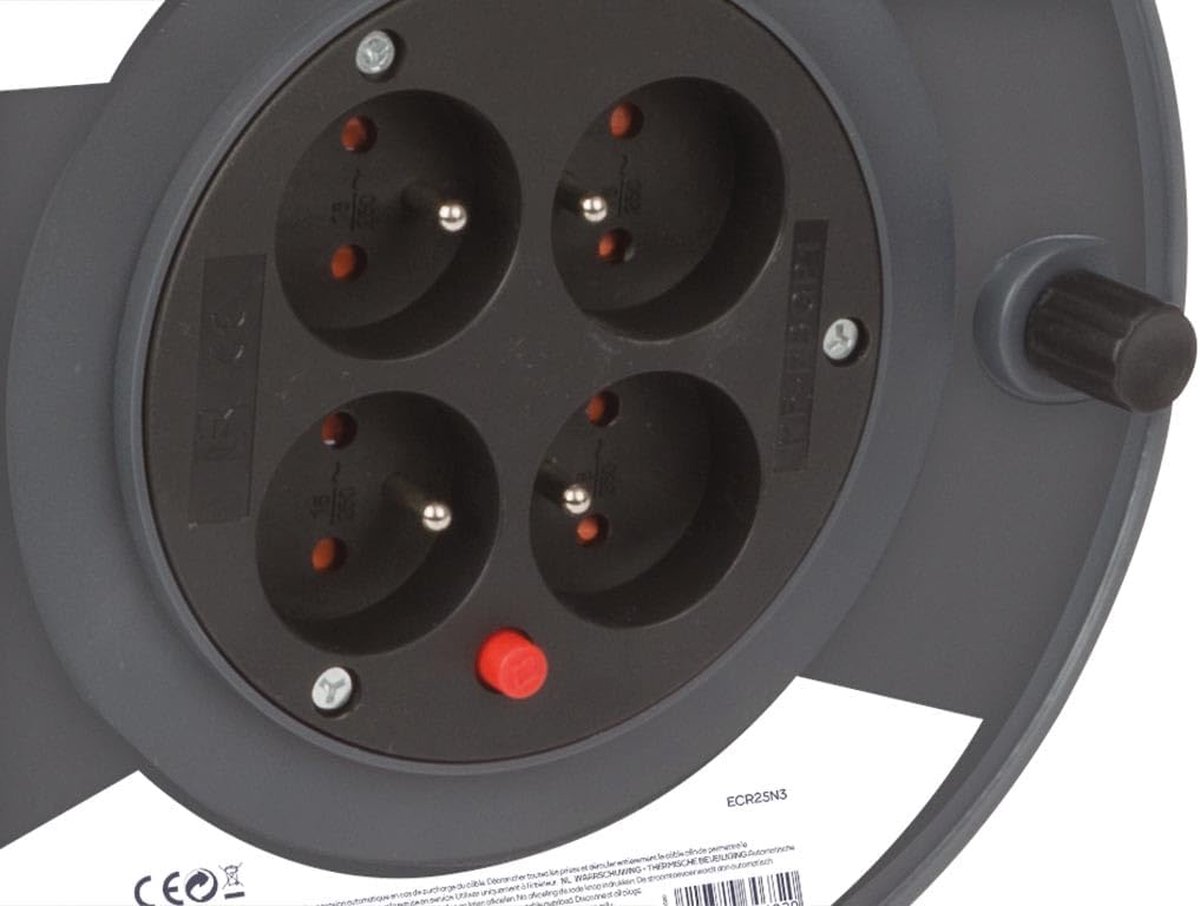 Kabelhaspel met 4 stopcontacten en thermische beveiliging - 25 meter
