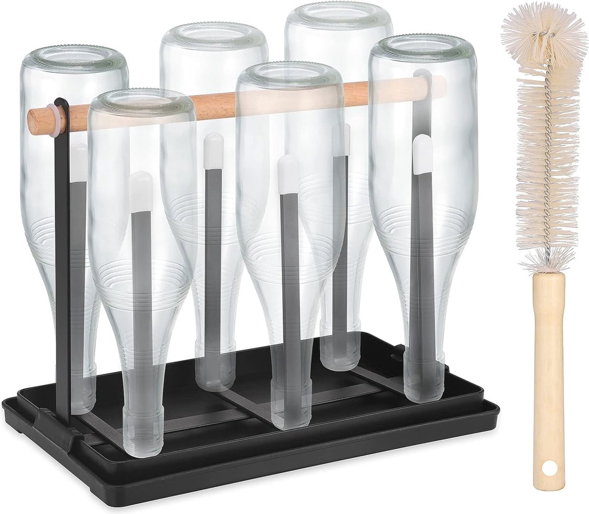 Goedkoopste Elegante zwarte mokhouder en flessendroger voor 6 flessen en bekers