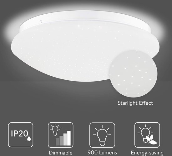 Dimbare LED Plafondlamp met Afstandsbediening - Ronde Plafonniere met Sterren - 12W - Ø 26 cm — afbeelding 4