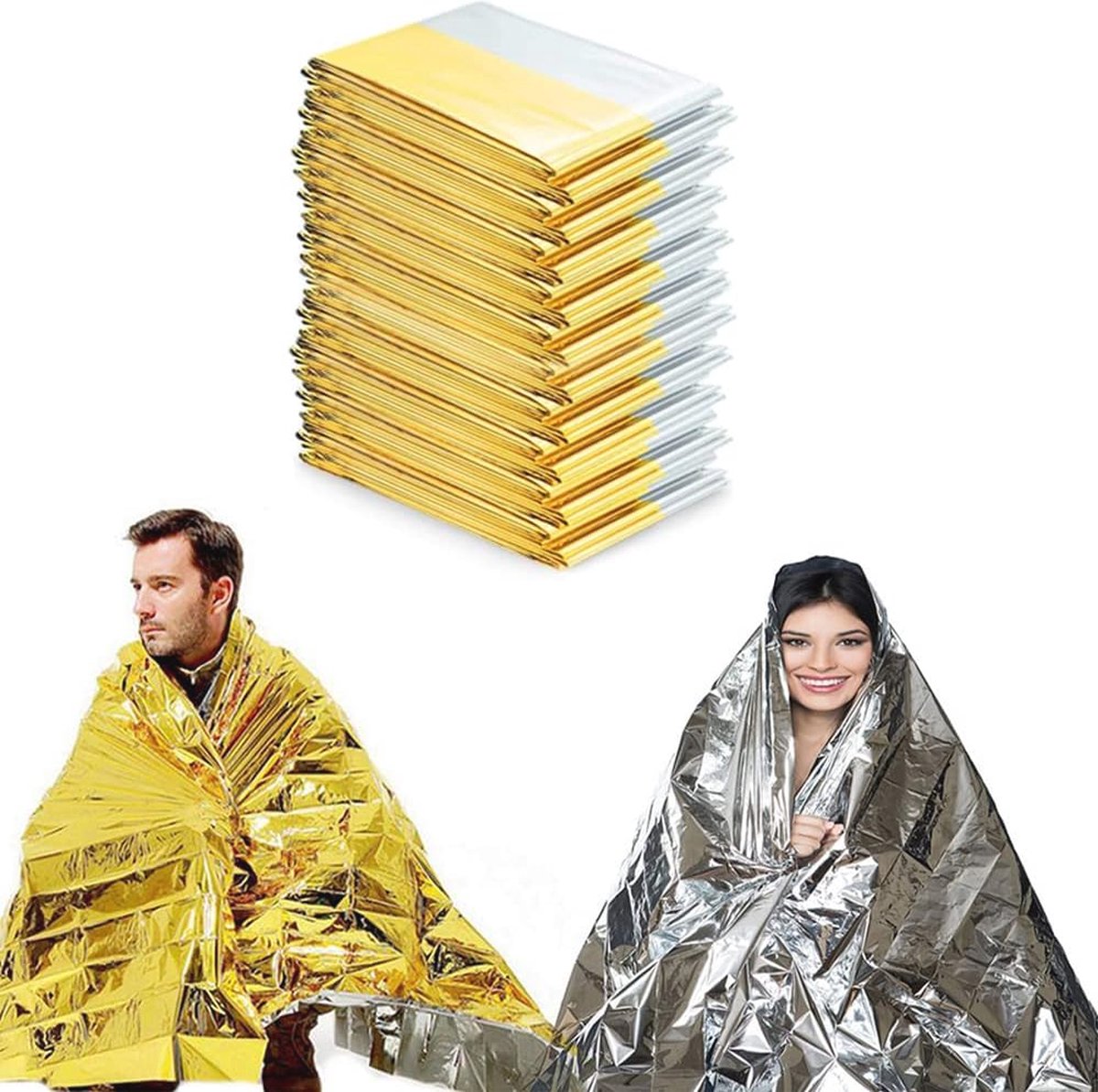 Goud en Zilver Thermische Dekens | 11 Stuks Groot Formaat 210 x 160 cm | Nood Overlevingsdekens | Warmte Vasthoudende Deken | Compact en Lichtgewicht