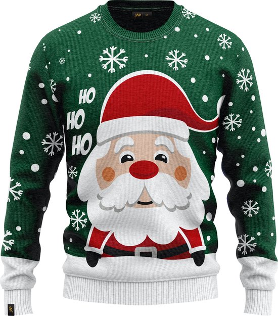 JAP Christmas Kersttrui (maat XL) - 100% Gerecycled - Kriebelt niet - Kerstcadeau volwassenen - Foute Kersttrui dames en heren - Kerstman - Groen