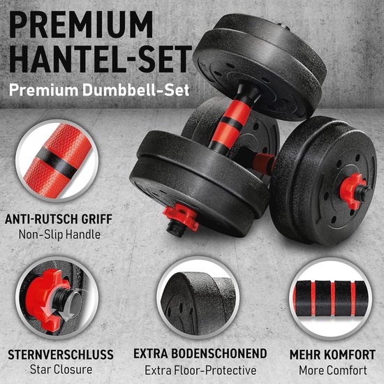 RE:SPORT 2-in-1 halterset met kettlebell, 20 kg, verstelbare halterset, korte halter en lange halter, stersluitingen en verbindingsbuis