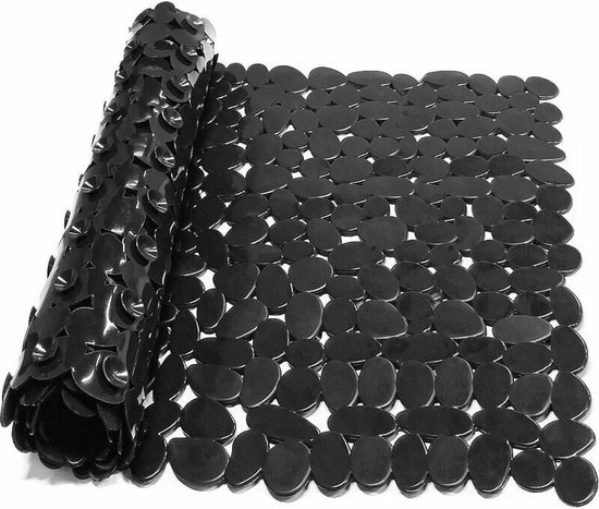 Badmat - douchemat - Antislipmatten - 88X40cm - TPE plastic - zwart - met zuignappen - kiezelstenen - rechthoekige - Antislip