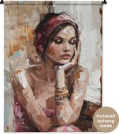 Wandkleed 90x120 cm - Wanddoek Vrouw - Verflook - Portret - Modern - Wandtapijt - Wandkleden