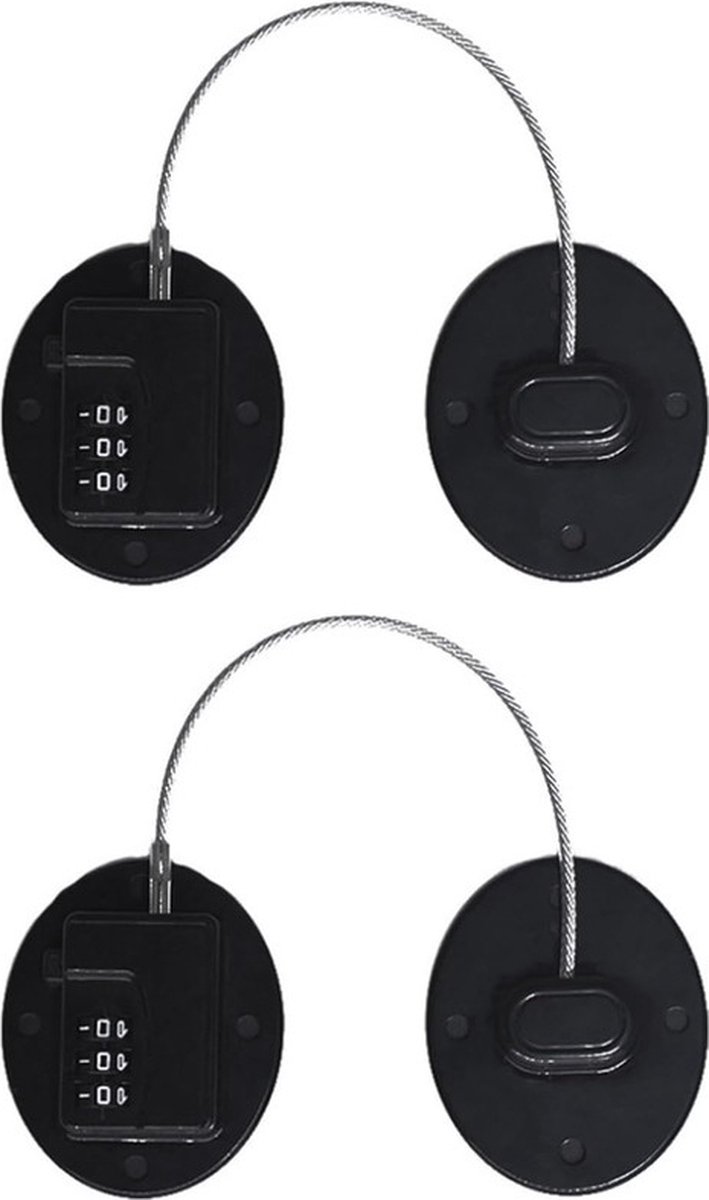 Image of 2 stuks combinatie koelkast sloten, kindveilige koelkast deursloten, kastsloten, kindveilige raamsluiting met sterke lijm voor vriezerdeuren, ramen, kasten - zwart ovaal