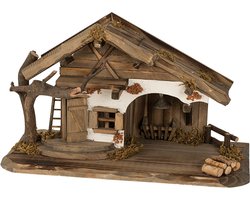 Lege kerststal - zonder figuren - L22 x B39,5 cm - hout - kerststalletje