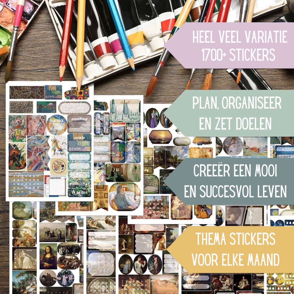 Stickerboekje met Planner & Bullet Journal Stickers met Kunst thema - 1700+ Stickers voor Agenda & Kalender - Beroemde schilderijen — afbeelding 4