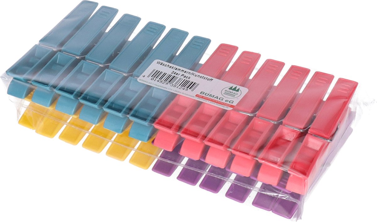 Goedkoopste Wasknijpers - 24x stuks - kleurenmix fel - kunststof - groot formaat van 8 cm