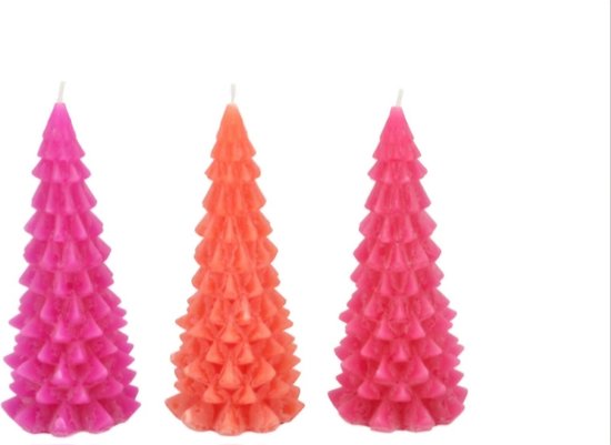 Kerstboomkaarsjes - set van 3 - fuchsia mix - 6x12cm