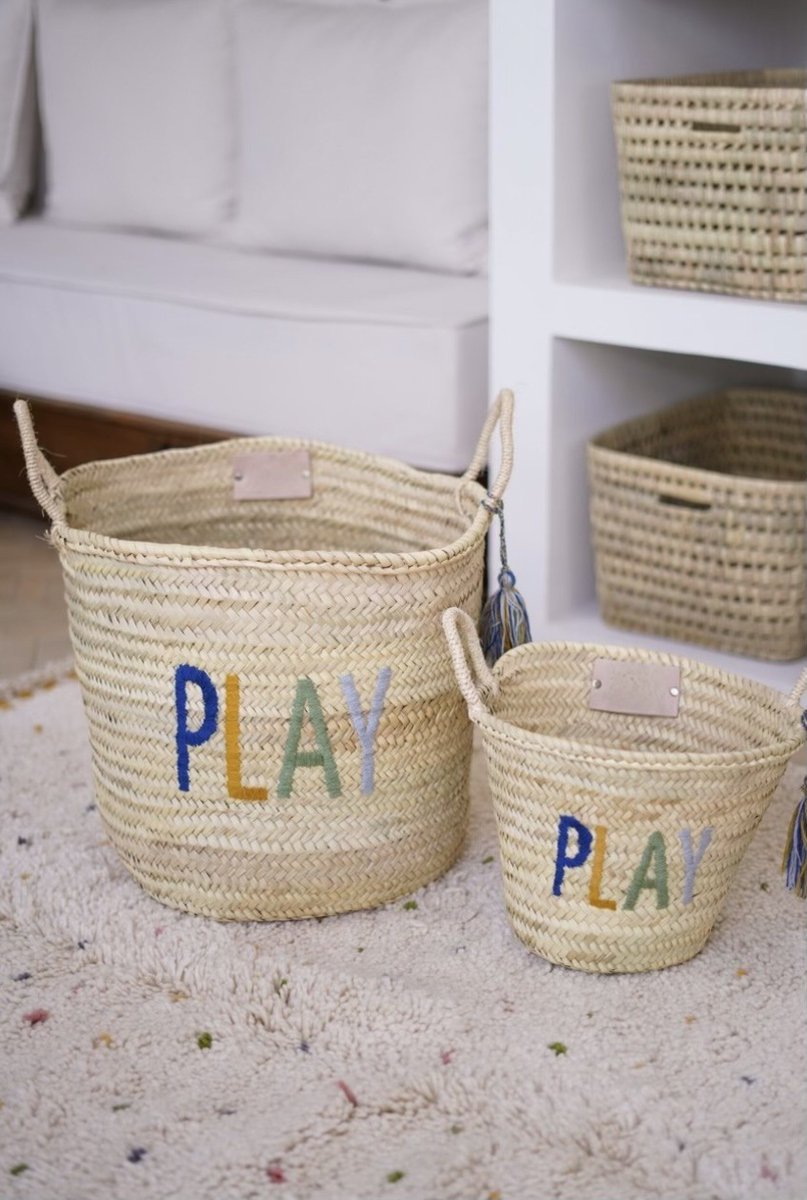 Opbergmanden - set van 2 - blauw - kinderkamer - Speelgoedmand - decoratie - geboortegeschenk - cadeau - kinderkamer - opberger - palmbladeren - decoratie - maatwerk - handgemaakt - play