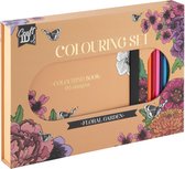 Craft ID Floral Garden Kleurboek voor Volwassenen - 96 Ontwerpen & 10 Kleurpotloden - Cadeau geschenk - Ontspannende Tekenset Volwassenen voor Kleuren en Stressverlichting