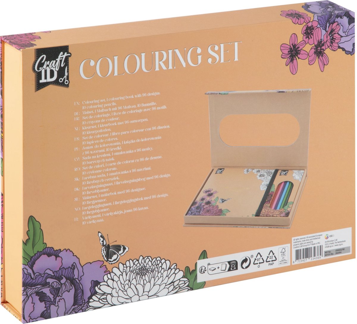 Craft ID Floral Garden Kleurboek voor Volwassenen - 96 Ontwerpen & 10 Kleurpotloden - Cadeau geschenk - Ontspannende Tekenset Volwassenen voor Kleuren en Stressverlichting — afbeelding 4