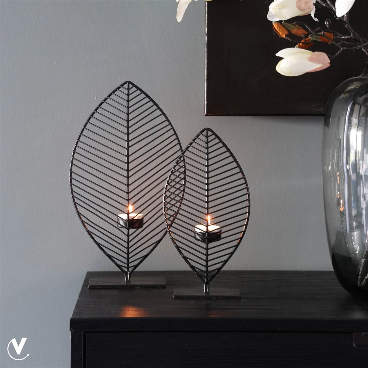 Waxinelichtjeshouder Minas Set | Small + Medium | Zwart - Black | L13 x B6 x H26 cm - L18 x B7 x H34 cm