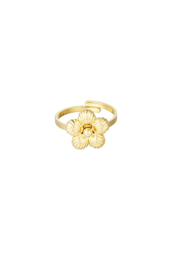 Bague Taille unique avec fleur dames - Yehwang - Bague réglable - Bague dorée - Acier inoxydable (ne décolore pas !) - Or - Bagues pour femmes - Cadeau pour femme - Sinterklaas - Noël - Cadeau de Noël