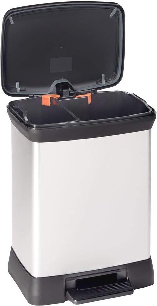Goedkoopste Stijlvolle Afvalemmer Zwart/Zilver Metallic - 30L met Pedaal en Zakhouder