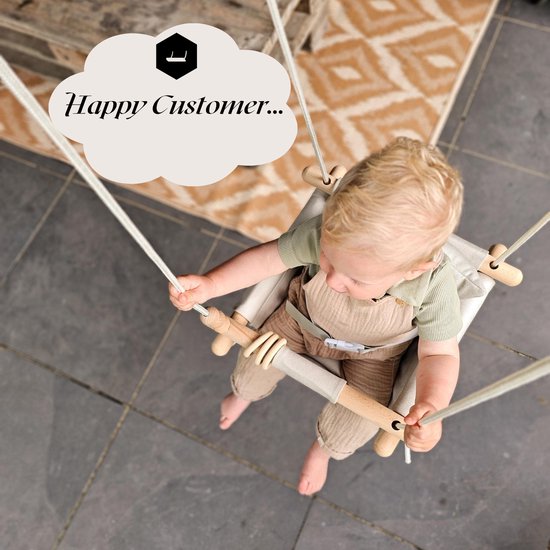 Luxe Baby / Kinder Schommel voor binnen of buiten! - Baby Swing Beige - Schommelstoel inclusief Zachte Kussens, Veiligheidsriem en Bevestigingsmaterialen - Gemonteerd Verzonden! BEKEND VAN TV!