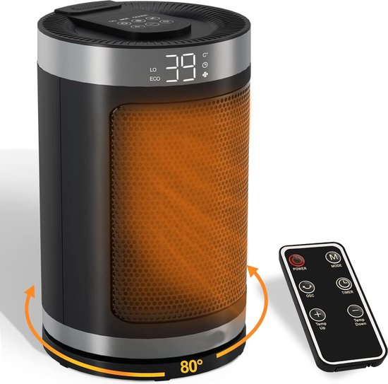PTC Ventilatorkachel 1500W - Draagbare Keramische Kachel met Afstandsbediening - Energiezuinig
