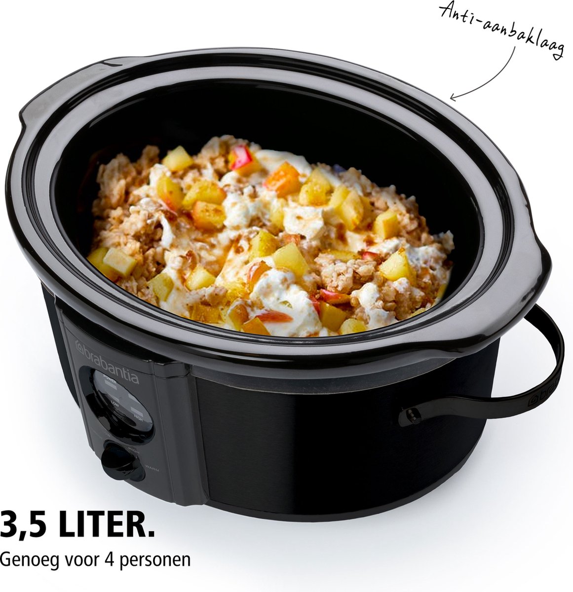 Brabantia BBEK1081MB Slowcooker - 3.5 Liter - 180 Watt - Warmhoudfunctie - Keramische Binnenpan - Zwart – foto 6