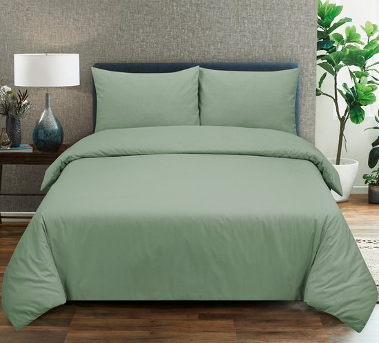 DoubleDry Dekbedovertrek 100% Natuurlijk Katoen - Lits Jumeaux 240x200/220 cm + 2 Kussenslopen - Ademend & Zacht - Oudgroen van DoubleDry — afbeelding 3